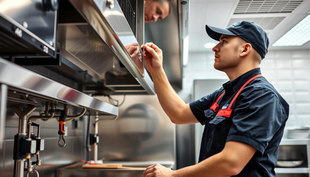 Authorized Dealer technician installing professional kitchen equipment