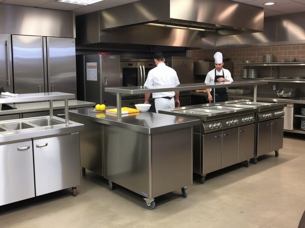 Cold Zone prep tables and chef bases in commercial kitchen