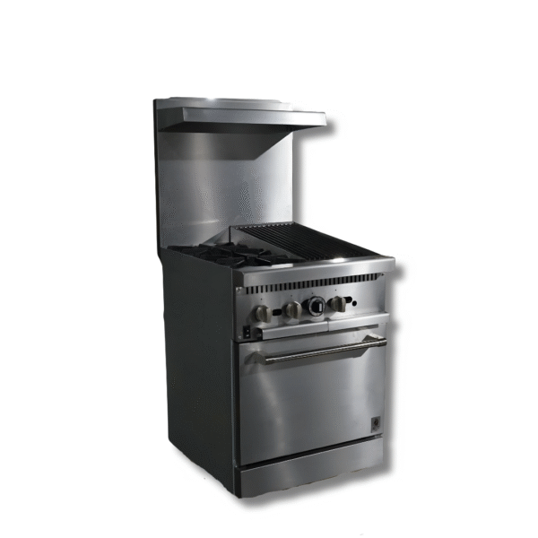 Hot Zone Gas Range with Built-In Convection Oven 24"w/12" Charbroiler top with 2 Open Burners HZ CR24-12CB