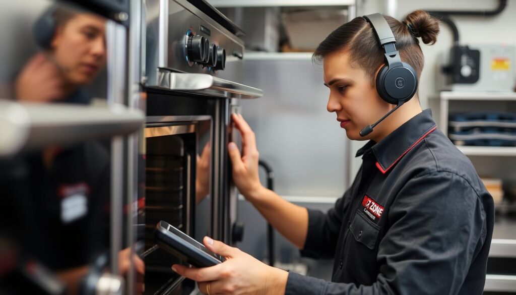 Hot Zone technical support team servicing commercial oven